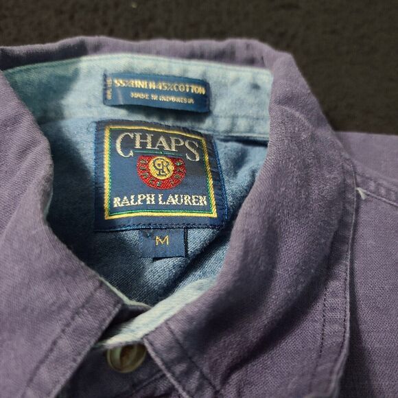 Chaps Ralph Lauren Button Up Mens Shirt Blue Size Medium Cotton Blend Pockets - Picture 6 of 12